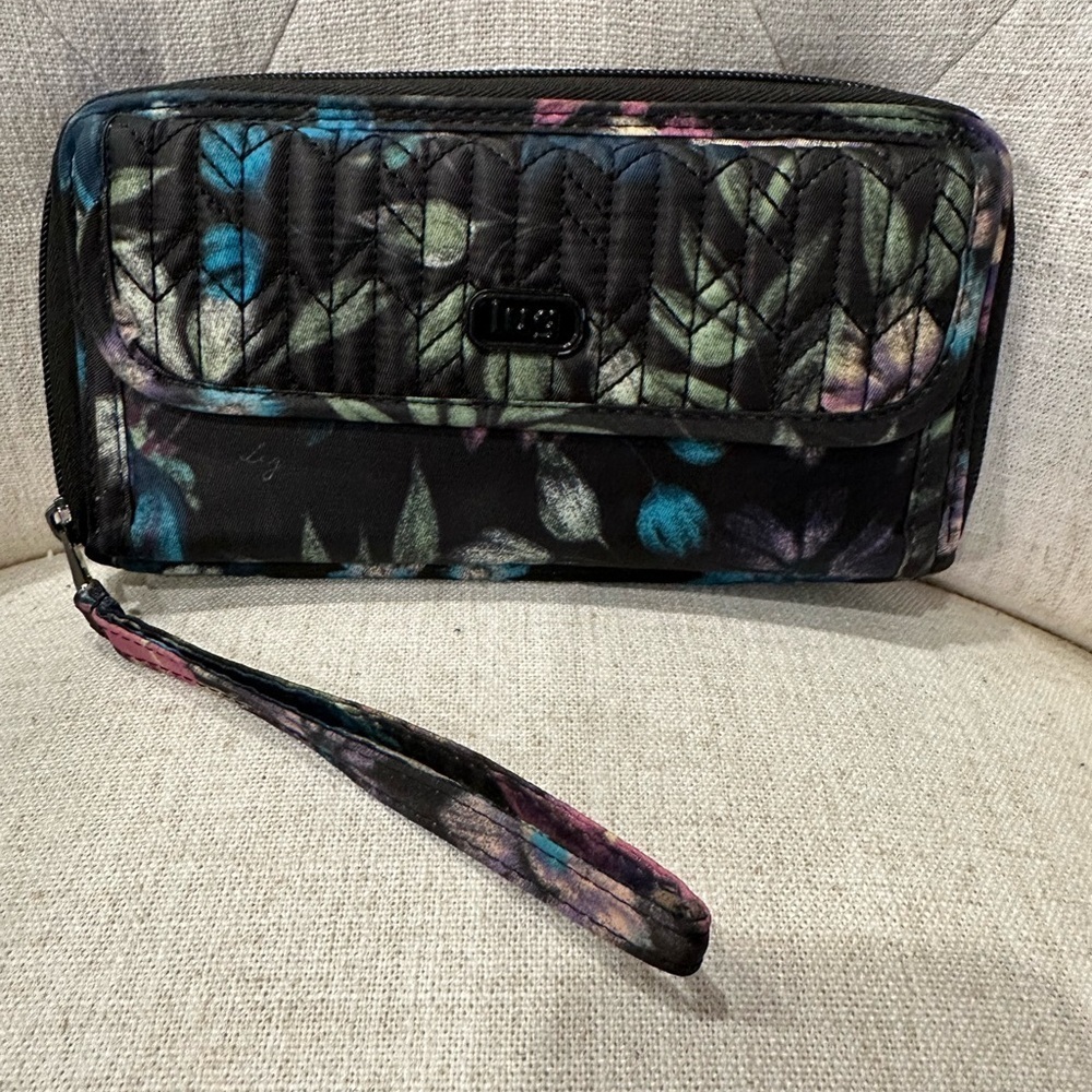 Lug Multicolor Floral Zip Around RFID Full Size Wallet Organizer Wristlet I.D.